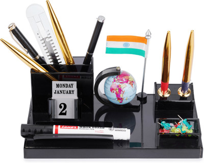 PANKU 6 Compartments Cast Acrlic desk organiser(Smoke Black)