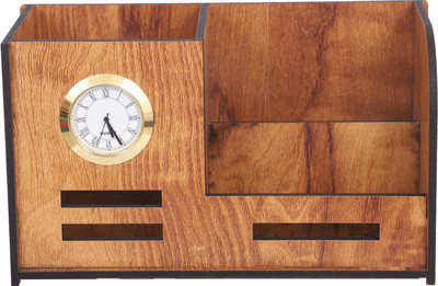 Shraddha Gift Art 3 Compartments Wooden Desk Organizers(Brown)