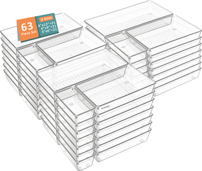 HOMESTIC by Kuber Industries 63 Compartments Plastic Drawer Organizers(Transparent)