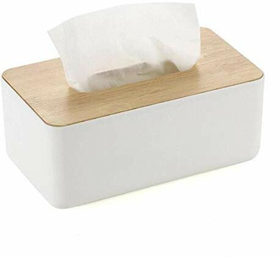 4square 1 Compartments plastic, wooden Tissue holder(White & Brown)