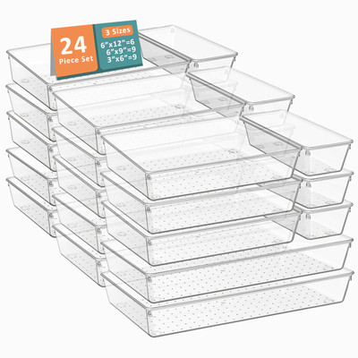 KUBER INDUSTRIES 24 Compartments Plastic Drawer Organizers(Transparent)