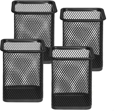 KARP 1 Compartments (Pack of 4) Metal Mesh Square Pen Stand Holder(Black)