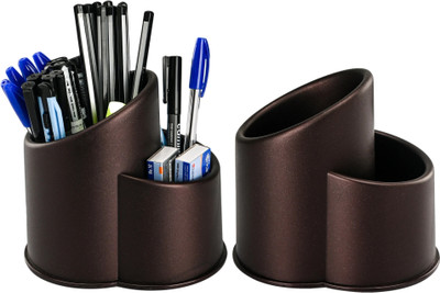 KUBER INDUSTRIES 2 Compartments Plastic Desk Organizers(Black)