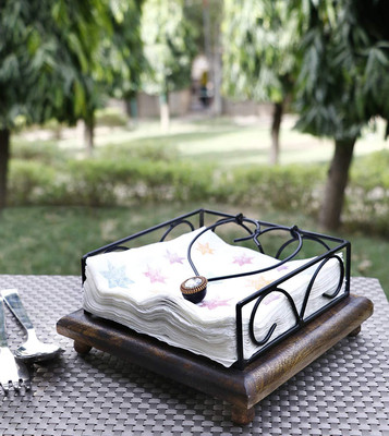 mtiban 1 Compartments Iron Iron Tissue Paper Holder(Black)