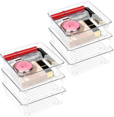ExeQianming 6 Compartments Plastic Clear Plastic Drawer Jewellery, Cosmetic, Kitchen & Office(Clear)