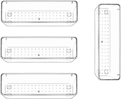 Zeinwap 4 Compartments Plastic, Acrylic Long Large Drawer Tray(Clear)
