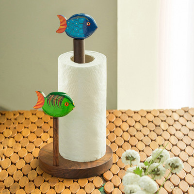 ExclusiveLane 1 Compartments NAPKIN HOLDER: Sheesham Wood, FISHES: Wood Napkin Holder(NAPKIN HOLDER: Brown, FISHES: Multicoloured)