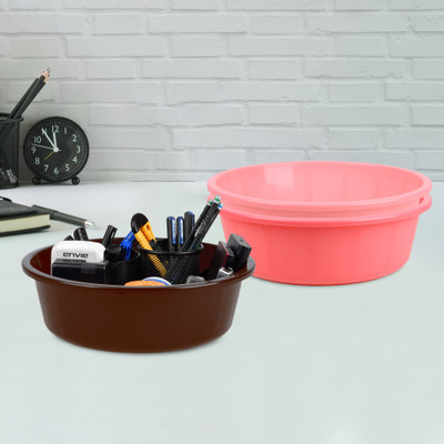KUBER INDUSTRIES 3 Compartments Plastic Desk Organizer(Pink & Light Pink & Brown)