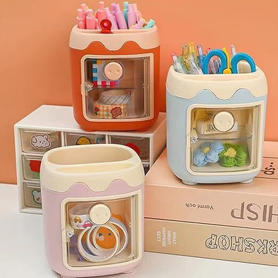 GENZ 3 Compartments ABS Plastic Pen Stand - Cute and Functional Desk Organizer for Pens and Pencils(Multicolor)