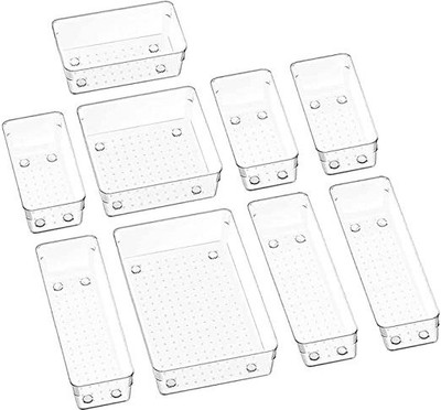 Kienlix 9 Compartments Plastic Desk Drawer Organizer Trays Various Size Bathroom Organizer Storage Tray(clear)