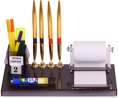 RASPER 5 Compartments Acrylic Pen Stand For Office Study Table Stylish Pen Holder Office Table Top Multipurpose Desk Organizer(Multicolor)