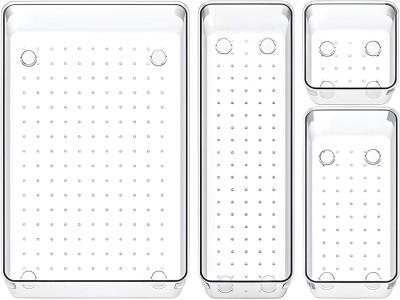 Zeinwap 4 Compartments Acrylic 1 Large 1 Long 1 Medium 1 Small Tray(Clear)