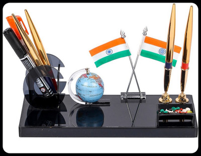 GREATDIO 2 Compartments Cast Acrylic Pen stand(Black)
