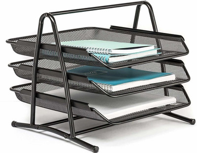 ADDCART 3 Compartments Metal File Rack Desk Organizer Mesh Document Tray Letter Tray Stand(Black)