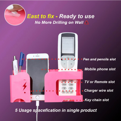 Tanunni 5 Compartments Plastic Multi Purpose Holder For Pens, AC TV Remotes, Smart phones,and Keychain(Pink)