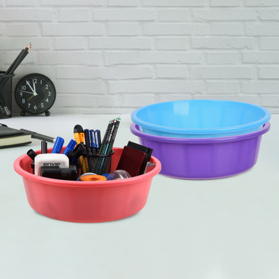 KUBER INDUSTRIES 3 Compartments Plastic Desk Organizer(Purple & Sky Blue & Pink)