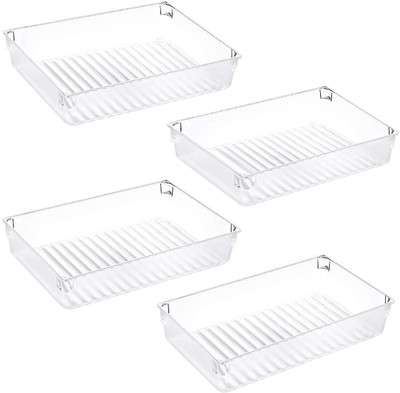 ON GATE 4 Compartments Plastic Trays Dividers Bins for Dresser Cosmetic Makeup Tools Office Cabinets(Clear)