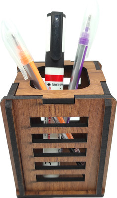 ravariya graphics 1 Compartments Wooden Desk Organizer Pen And Pencil Holder Pen Stand For Office Desk & Study Table(Brown)