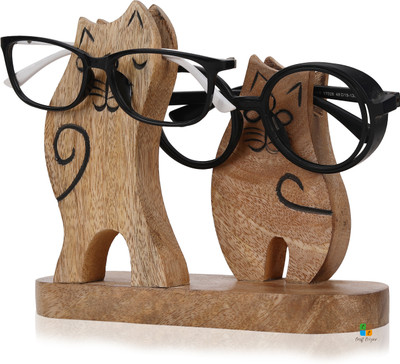 Craft Cooper 1 Compartments Wooden Handmade Specs Holder Spectacle||Double owl Sunglass Stand holder Portable(Natural Brown)