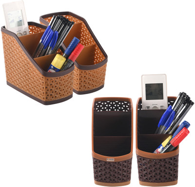 HOMESTIC by Kuber Industries 12 Compartments Plastic Stationery Organizer(Brown)