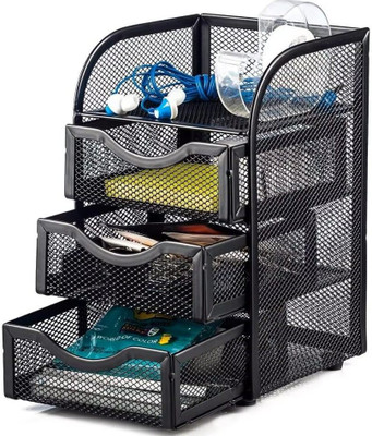 Voroly 9 Compartments Metal Mesh Desk Organizer Stationary Storage Stand Pen Pencil Holder(Black)