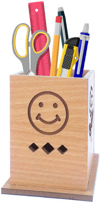 Indiroyally 1 Compartments MDF wood Pen pencil holder(Birch color)