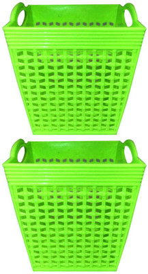 Prateek Kitchenware 1 Compartments Plastic Desk Organizer Basket Storage Box for Bedroom, Office for Table Pack Of 2(Green)