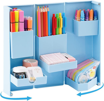 Kelexx 6 Compartments Plastic Pen holder(Blue)