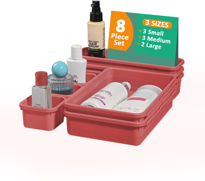 KUBER INDUSTRIES 8 Compartments Plastic Drawer Organizer(Dark Pink)