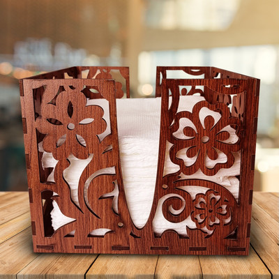DSticker 1 Compartments Napkin Holder Stand For Dining Table Décor Wood(Multicolor)