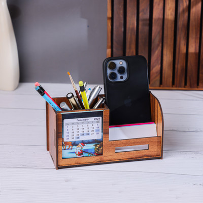 primecode 3 Compartments Wooden Pen And Visiting Card Holder(Wood)