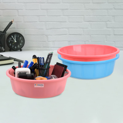 HOMESTIC by Kuber Industries 3 Compartments Plastic Desk Organizer(Sky Blue & Pink & Light Pink)