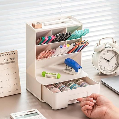 HARSH MART 8 Compartments Plastic Desk Organiser(White)