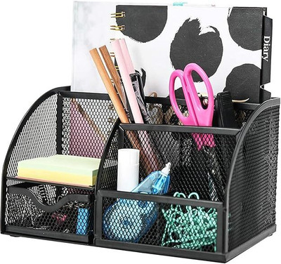 aashita shoppe 6 Compartments METAL POWDER COATED DESK ORGANIZER(Black)