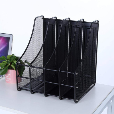 zvonko 4 Compartments Metal Mesh Document Rack(Black)