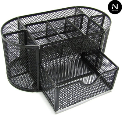 Novelty Store 8 Compartments Metal Mesh Pen Stand(Black)