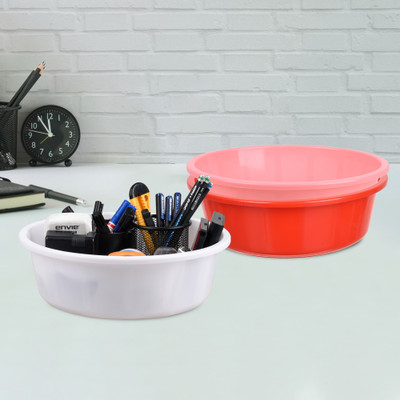KUBER INDUSTRIES 3 Compartments Plastic Desk Organizer(Red & Light Pink & White)