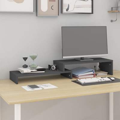 UniAart 2 Compartments Wooden Free Standing Monitor Stand for Desk(Brown)