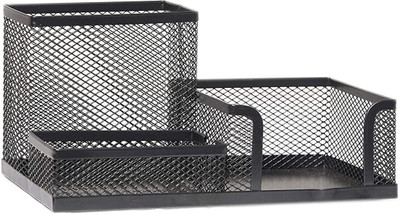 DUS 3 Compartments Metal Pen Stand(Black)