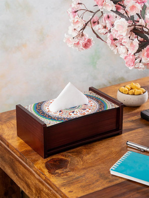 KOLOROBIA 1 Compartments Wooden Tissue Holder(Multicolor)