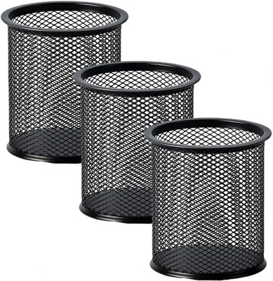 4MYL 1 Compartments Metal Stylish Pen Holder for Study Table, Desk Organizer, Round Pencil Stand 3Pcs(Black)