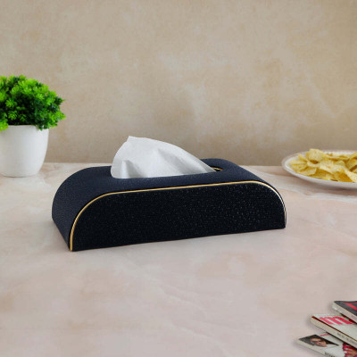 inlanddecors 1 Compartments PU Leatherette Handcrafted Tissue Box Holder for Home, Office & Car with Magnetic Closure(Black)