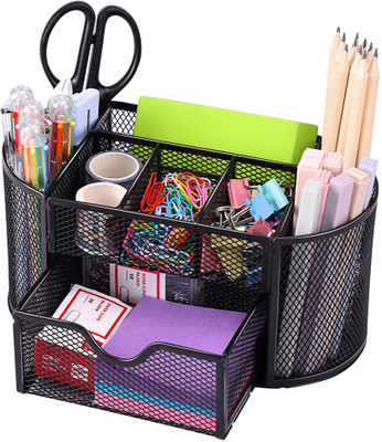 HASTHIP 9 Compartments Metal Desk Organizer(Black)