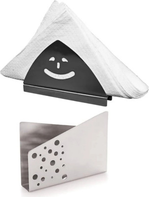 Fably 2 Compartments Stainless Steel 2pc Super Quality Stainless Steel Napkin Stand (pack of 2)(Silver)