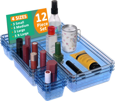 KUBER INDUSTRIES 12 Compartments Acrylic Drawer Organizer(Blue)
