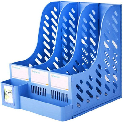 Kshavi 3 Compartments ABS Plastic File Holder, Desk Organizer File Folder Office Organization Storage Magazine Frame Rack Document File Desk Supplies Manager Home Niture(Blue)