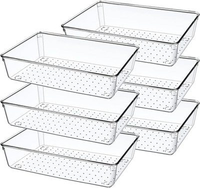 Lifewit 6 Compartments Plastic Drawer Organizer(Clear)