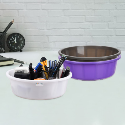 HOMESTIC by Kuber Industries 3 Compartments Plastic Desk Organizer(Purple & Gray & White)