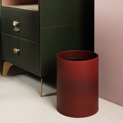 Three Sixty 1 Compartments Leather Round Waste Bin(Maroon)