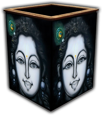 pnf 2 Compartments wooden Colourful Wooden Pen Stand with photo of Radha Krishna -1910(Multicolor)